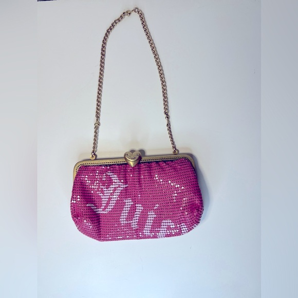 RARE JUICY COUTURE Vintage Brass Pink Metal Mesh Crown Mini Bag Y2K - Picture 2 of 7